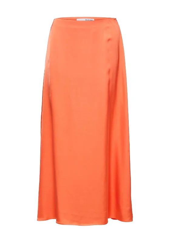 Selected Femme Franziska Satin Maxi Skirt, Emberglow