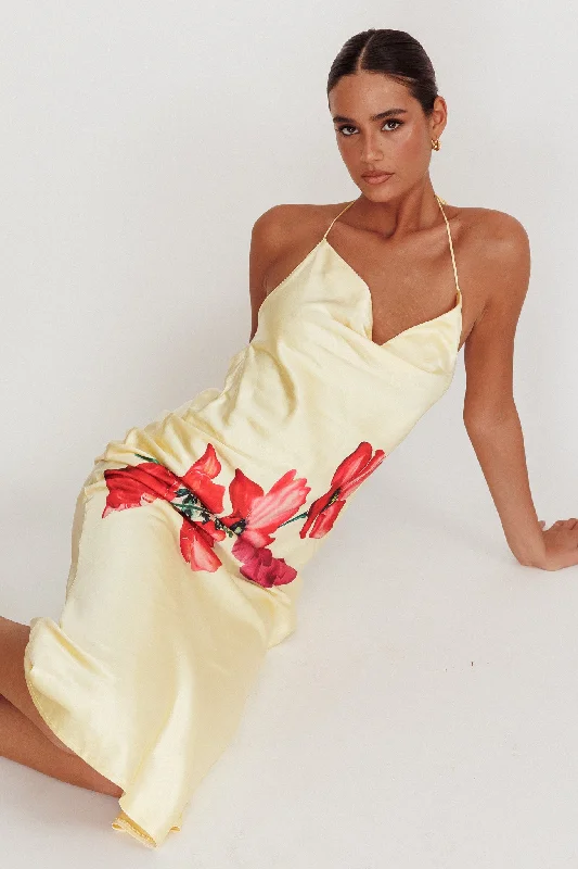 Seren Backless Cowl Neck Midi Dress Yellow