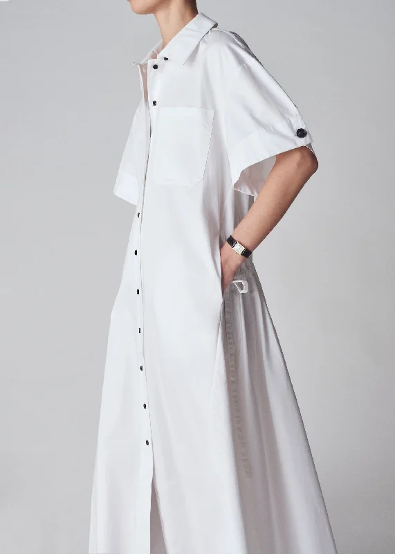 Short Sleeve Shirtdress in Cotton - White