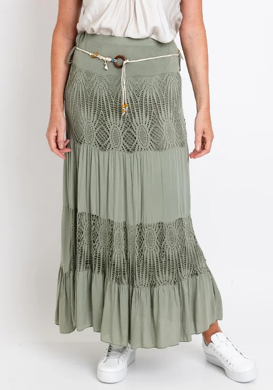 The Serafina Collection One Size Tiered Skirt, Green