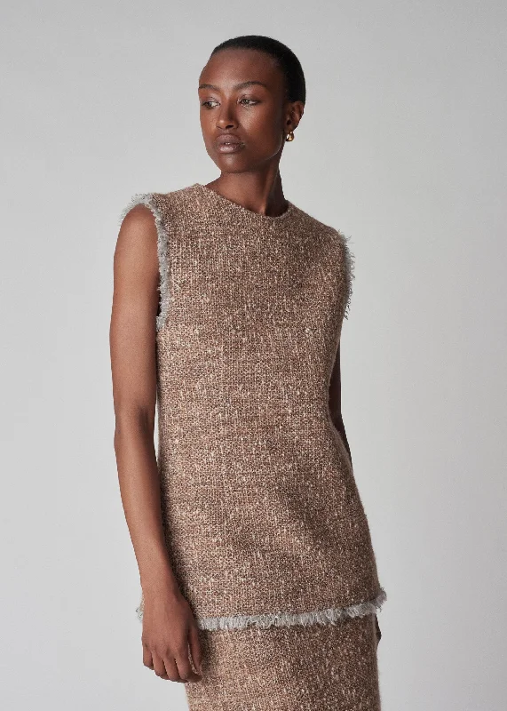 Sleeveless Top in Boucle - Brown Multi