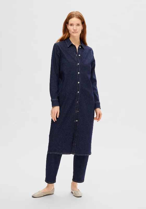 Selected Femme Dagmar Midi Denim Shirt Dress, Dark Blue Denim