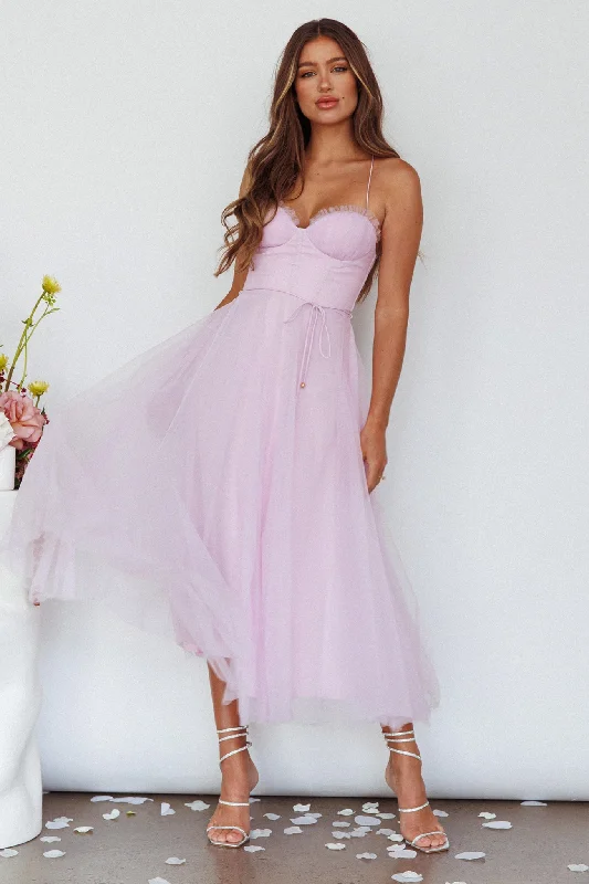 Smitten Sweetheart Neckline Chiffon Midi Dress Orchid