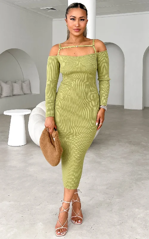 Soji Knit Midi Dress - Light Green