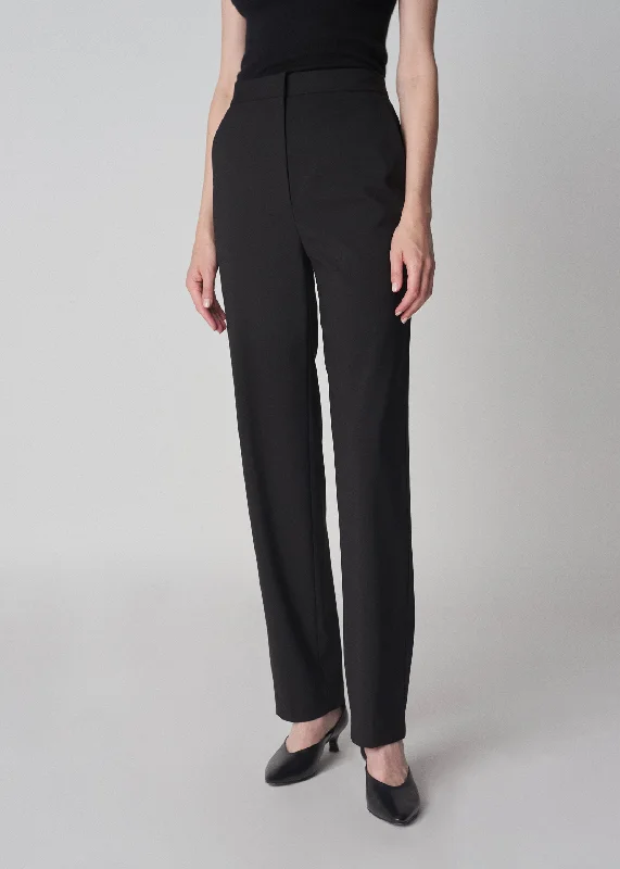 Flat Front Cigarette Trouser in Virgin Wool - Black