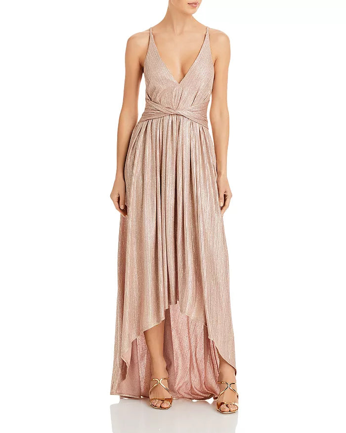 Tabitha Metallic Twist Waist High-Low Dress - Blush