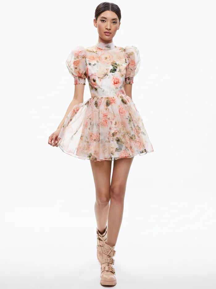 Vernita Puff Sleeve Mini Dress - Morningside Floral White