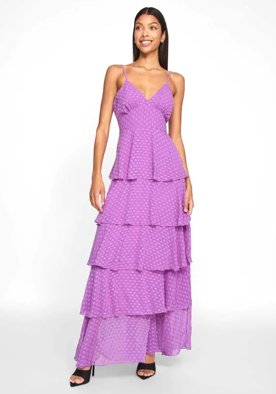 Vila Ruffle Spot Maxi Dress, Dewberry