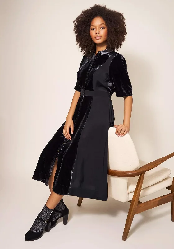 White Stuff Willow Velvet Shirt Dress, Black