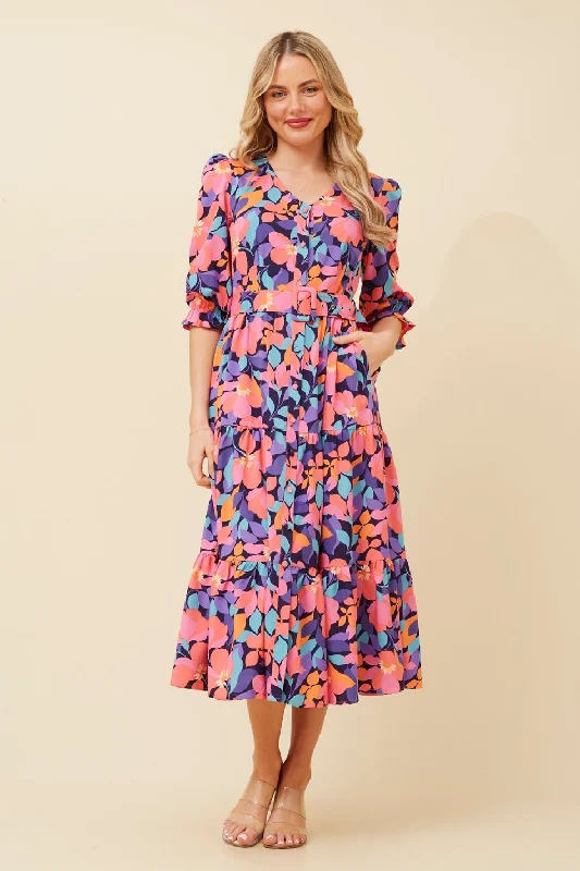 ZALA BOTANICAL PRINT MIDI DRESS