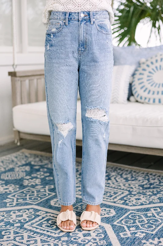 Just Black Denim: All Vibes Light Wash Distressed Straight Leg Jeans