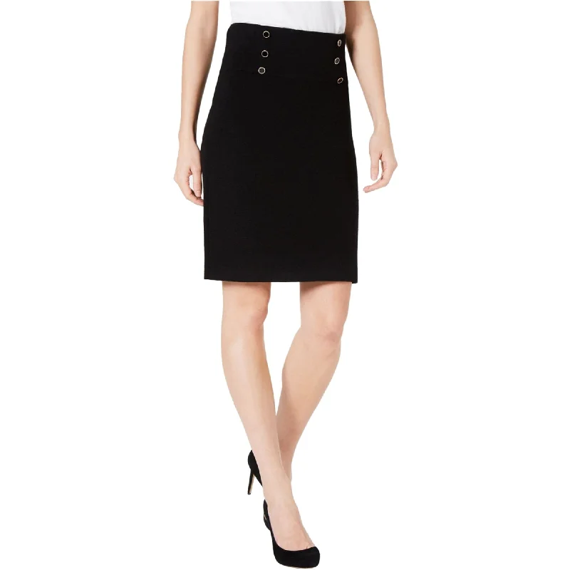 Anne Klein Womens Button Detail Pencil Skirt, Black, Small