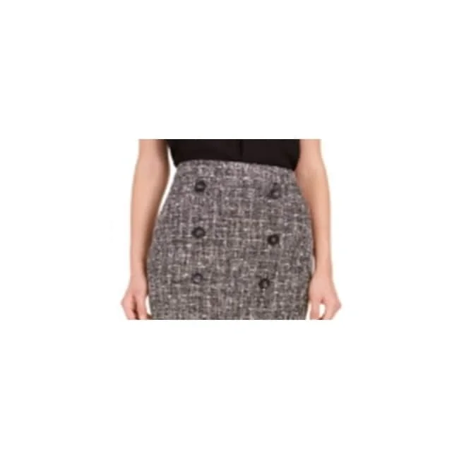 Bar Iii Women's Button Detail Tweed Pencil Skirt Black Size 8