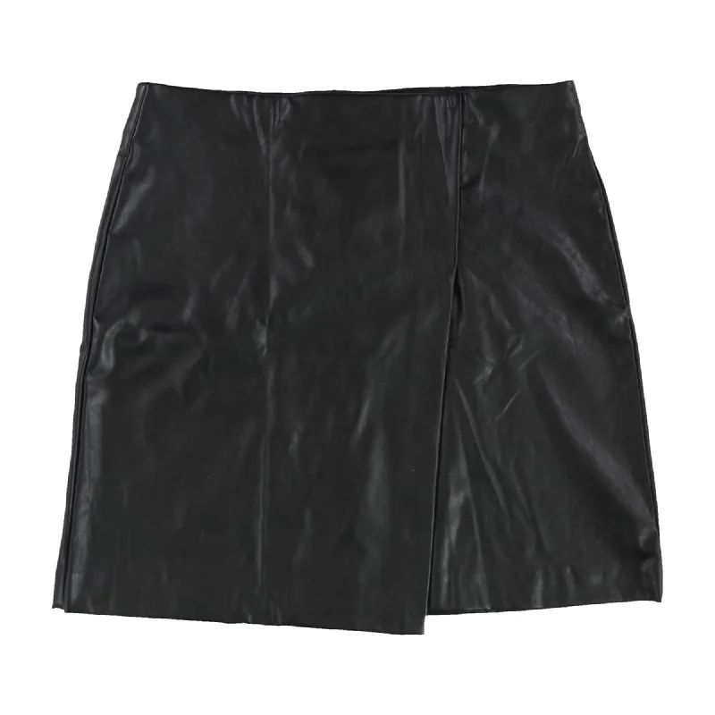 Bar Iii Womens Faux Leather Mini Wrap Skirt