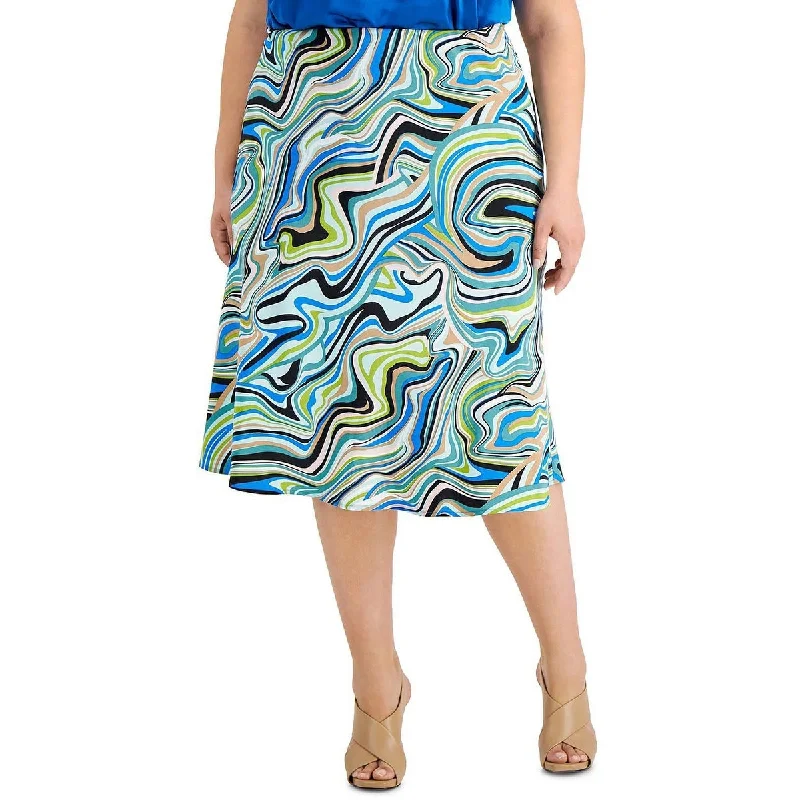 Bar III Women's Plus Swirl Print Midi Skirt Blue Size 20W