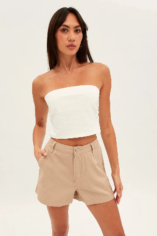 Beige High Waist Short Cotton Drill