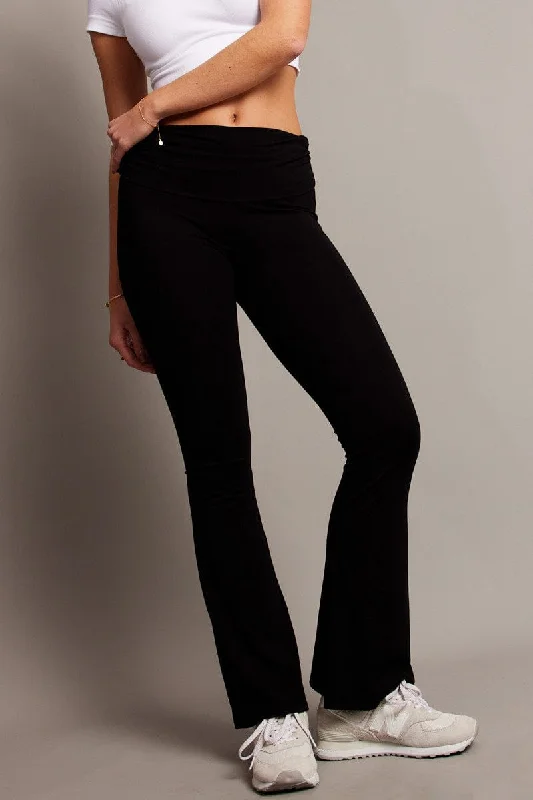 Black Flare Leg Pants Side Ruched