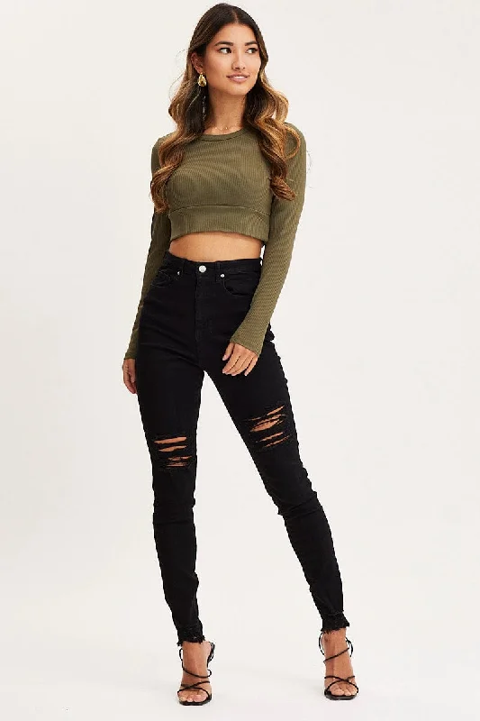 Black Skinny Denim Jeans High Rise