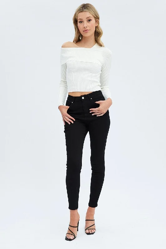 Black Skinny Denim Jeans Mid Rise