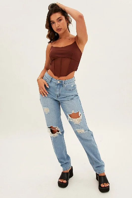 Blue Baggy Jeans High Rise Denim