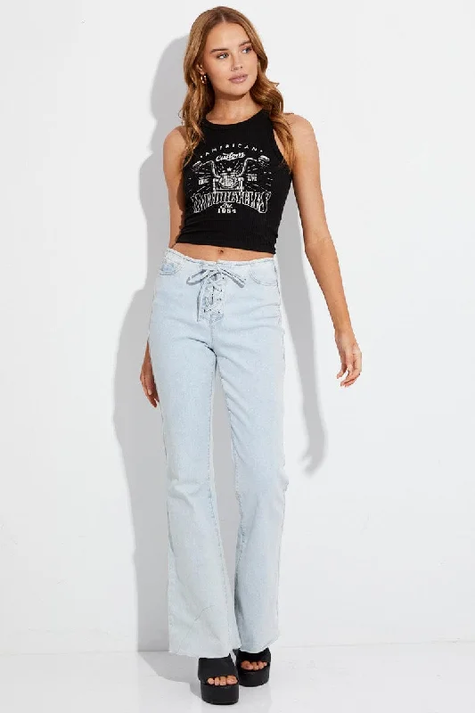 Blue Flare Jeans Lace Up