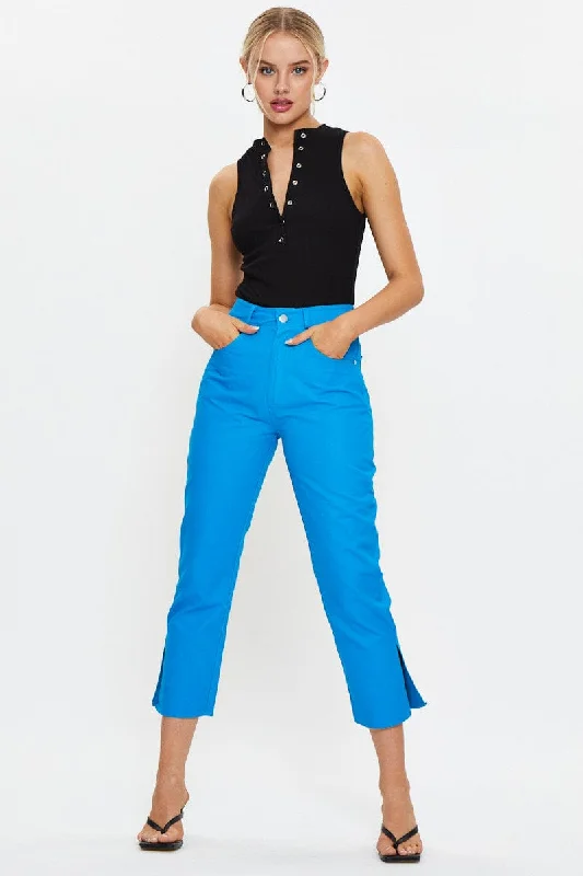 Blue Wide Leg Side Split Jeans