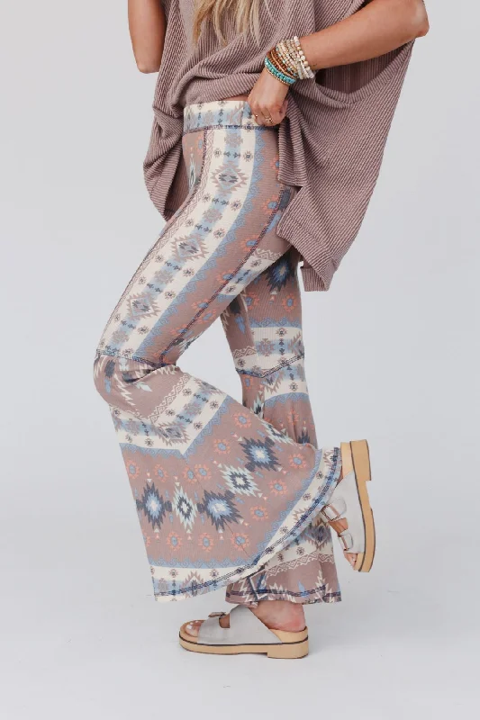 The Nest Boho Bliss Ribbed Flare Pants - Taupe