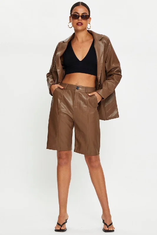 Brown Faux Leather Boyfriend Short