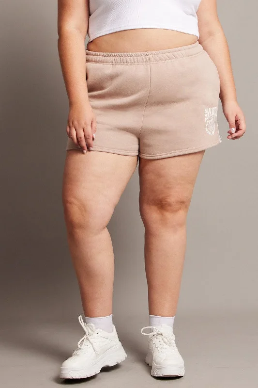 Brown Track Shorts High Rise Elastic Waist