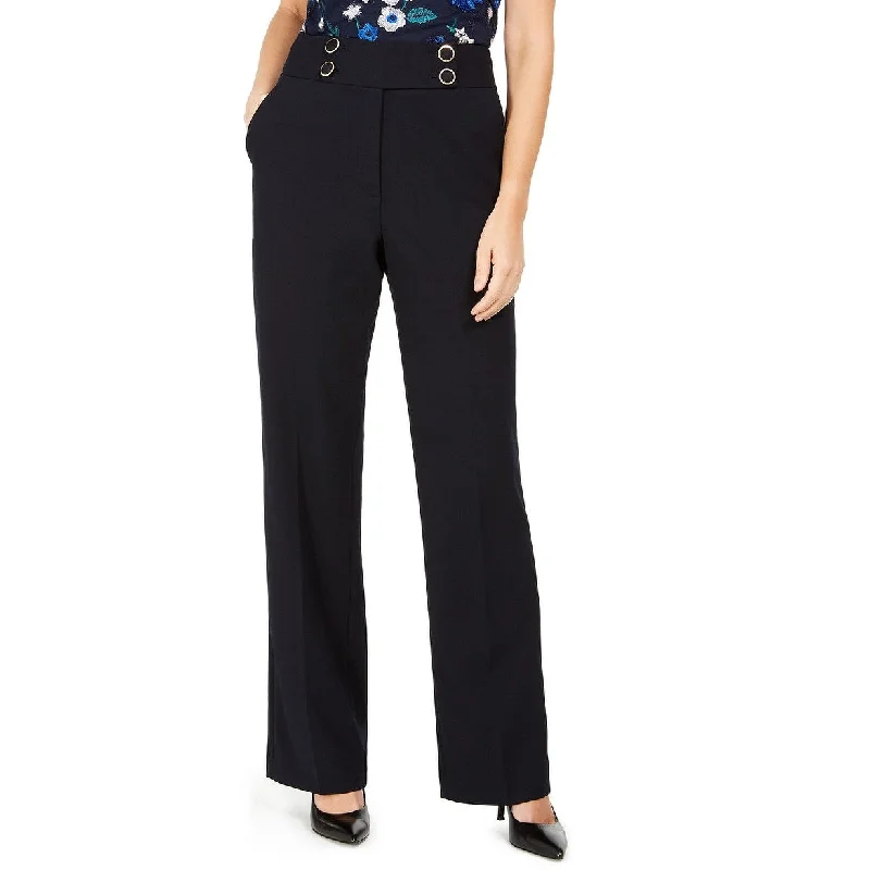 Calvin Klein Women's High-Rise Buttoned-Waist Dress Pants Navy Size 4