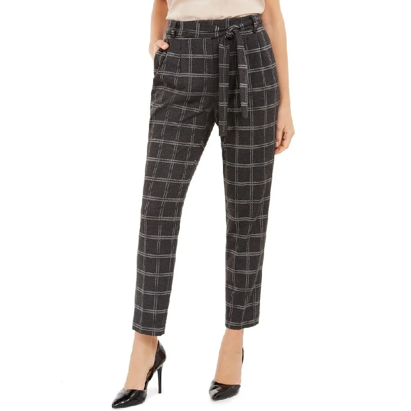 Calvin Klein Women's Plaid Tie Waist Slim Fit Pants Black Size 6