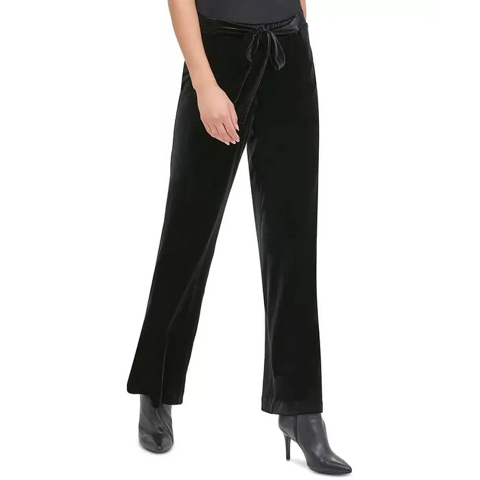 Calvin Klein Women's Velvet Wide-Leg Pull-On Pants Black Size Large