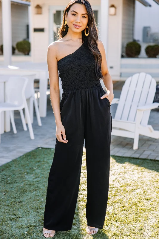 Can't Look Away Black Smocked Jumpsuit