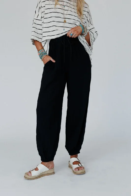 The Nest Celestia Wide Leg Cinched Pants - Black