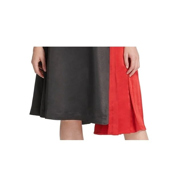 Dkny Women's Black Color Block Midi A-Line Skirt Charcoal Size 16