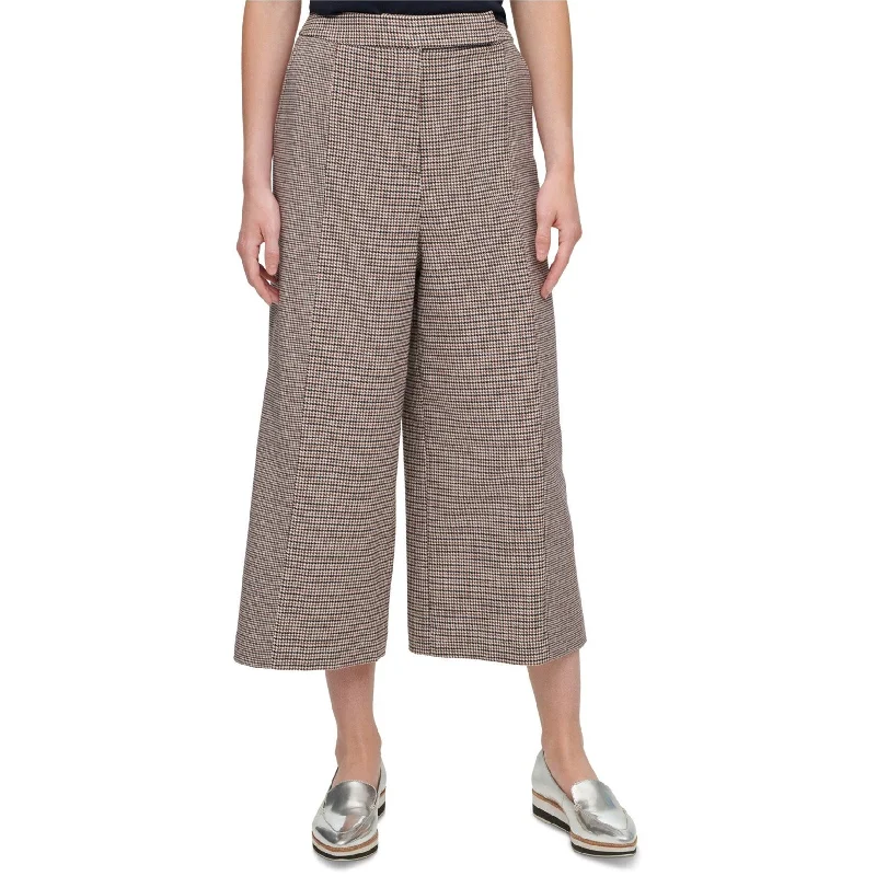 DKNY Womens Houndstooth-Print Culotte Pants, Blue, 16