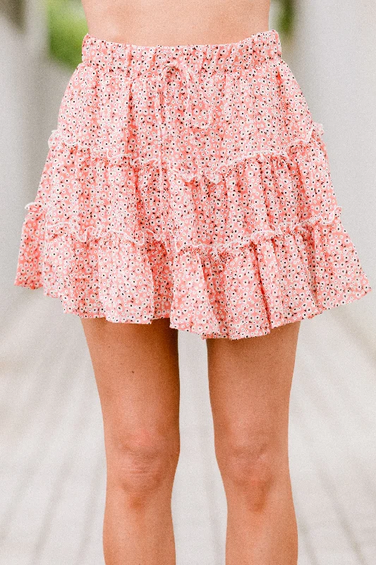 Feeling Great Coral Pink Ditsy Floral Skort