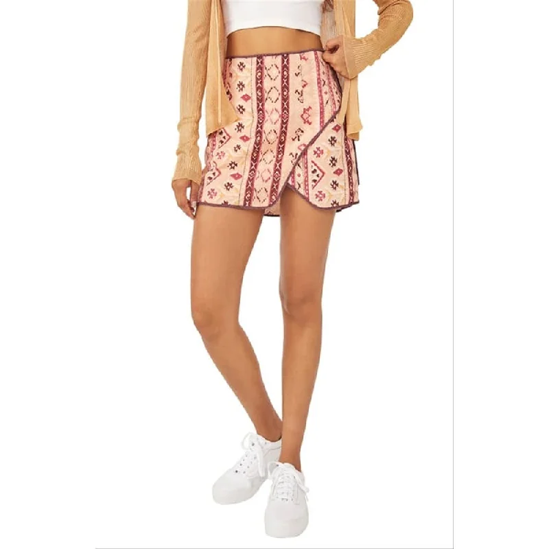 Free People Women's Cleo Print Faux Wrap Cotton Miniskirt Brown Size 0