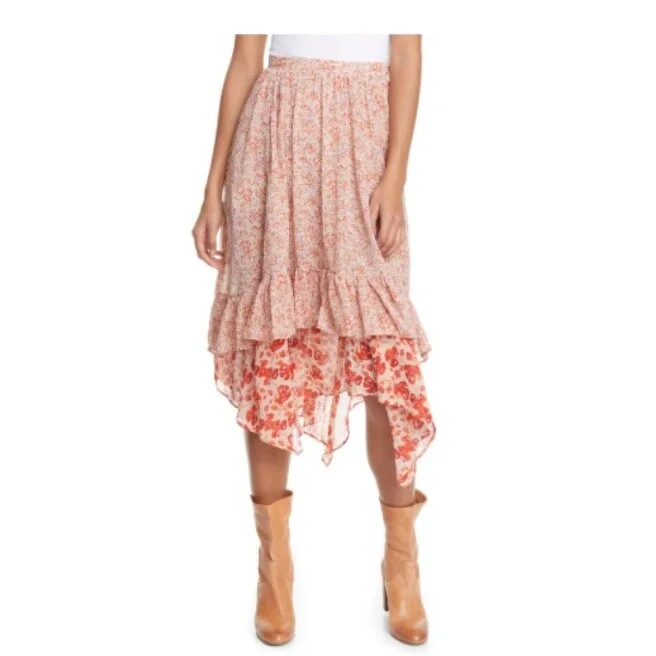 Free People Women's Zuma Drippy Ruffle Skirt Red 0 Size 0