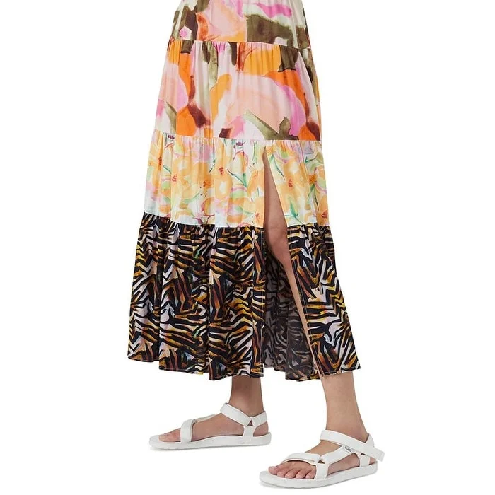 French Connection Women's Isdra Mix Print Tiered Skirt Yellow Size 6