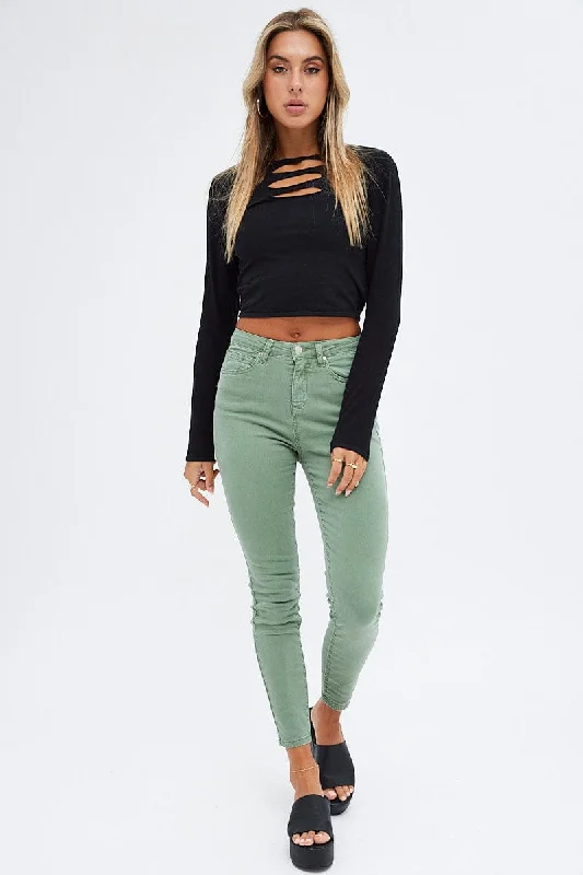 Green Skinny Denim Jeans Mid rise