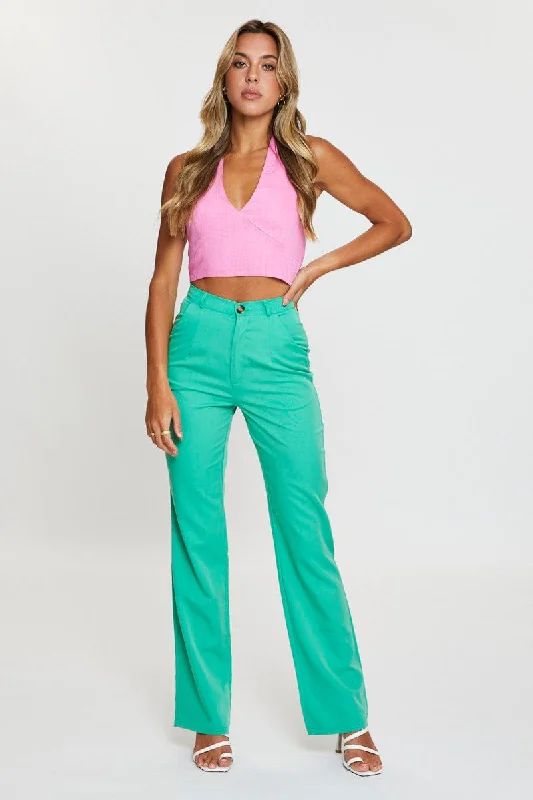 Green Wide Leg Pant High Rise