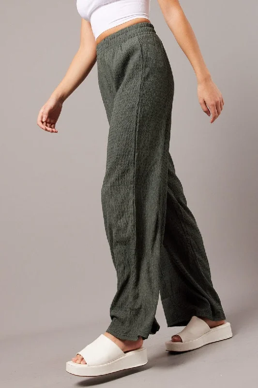 Green Wide Leg Pants Elasticated Waist