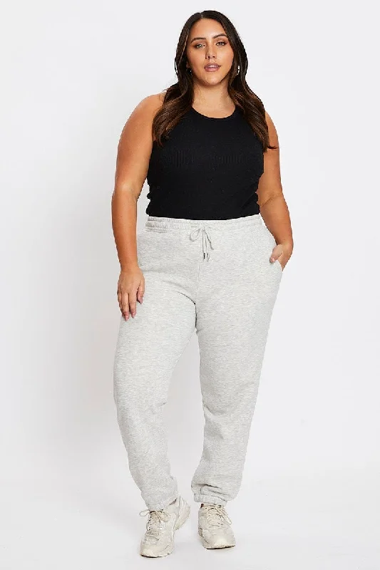 Grey Elastic Waist Track Pants