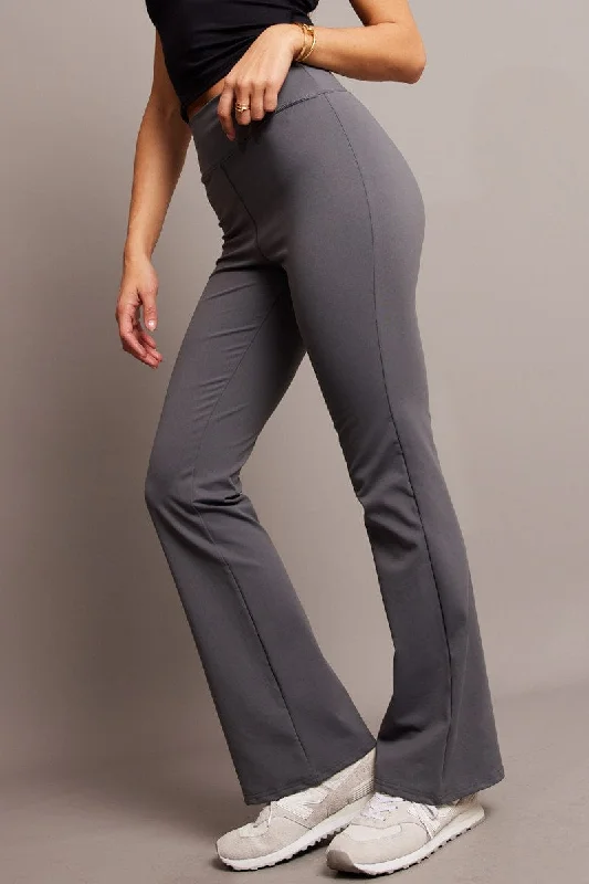 Grey Flared Leggings High Rise Pants