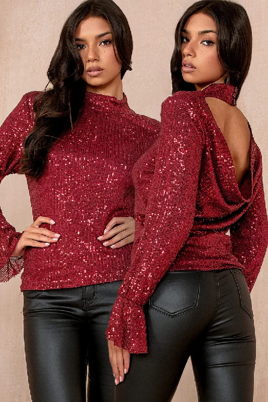 Haylee Burgundy Sequin Top