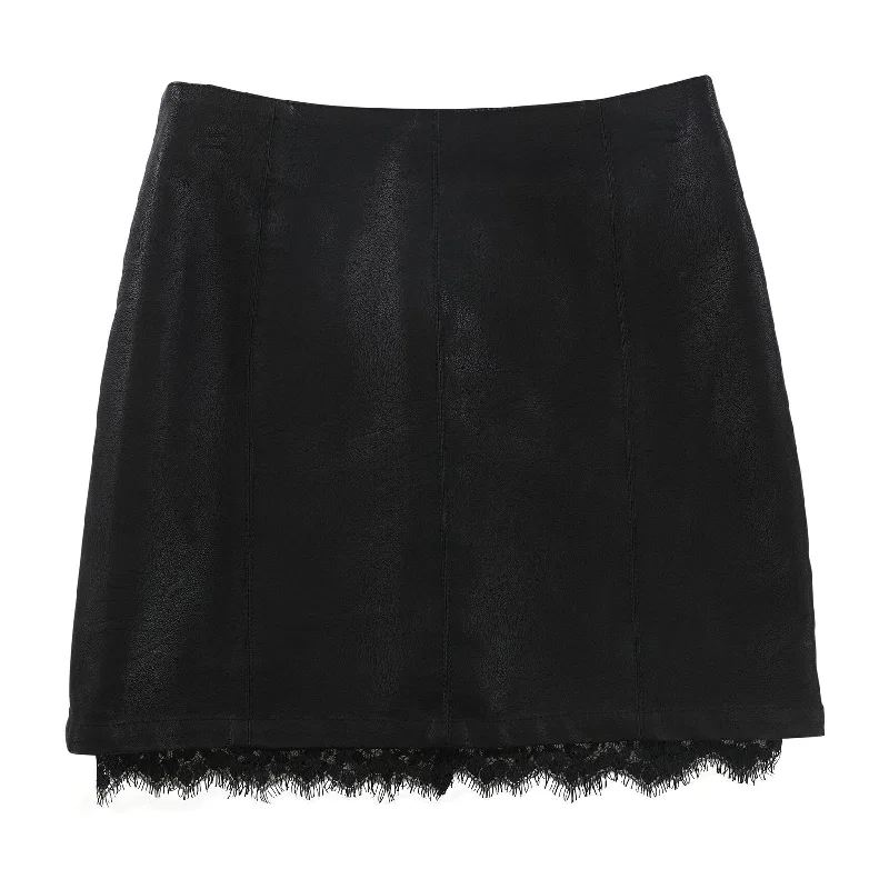 Jack Womens Faux Leather Lace Trim Mini Skirt, Black, 0