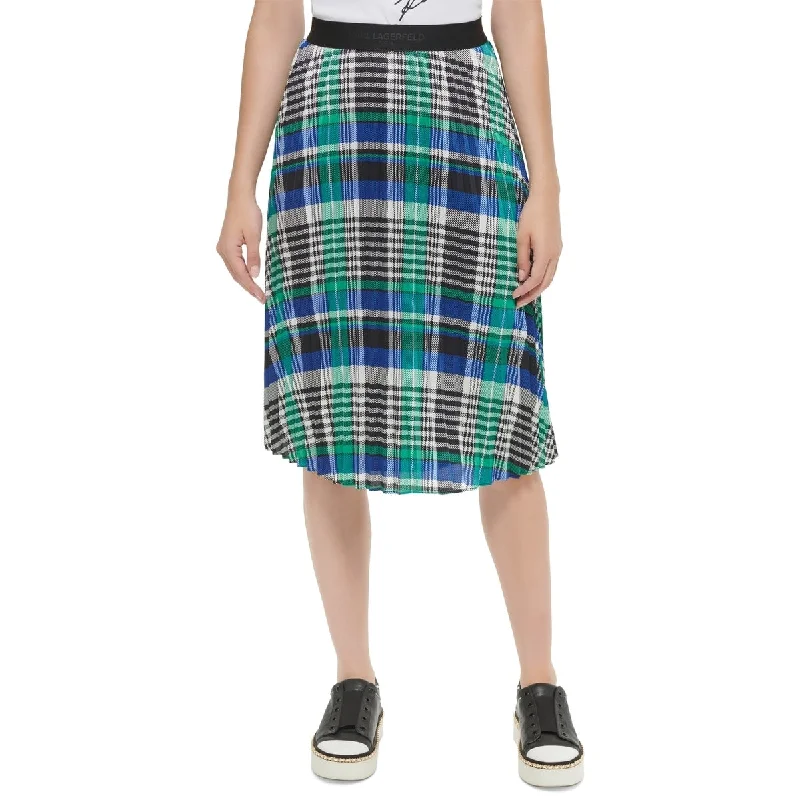 Karl Lagerfeld Paris Women's Plaid Pleated Midi Skirt Blue Size X Small