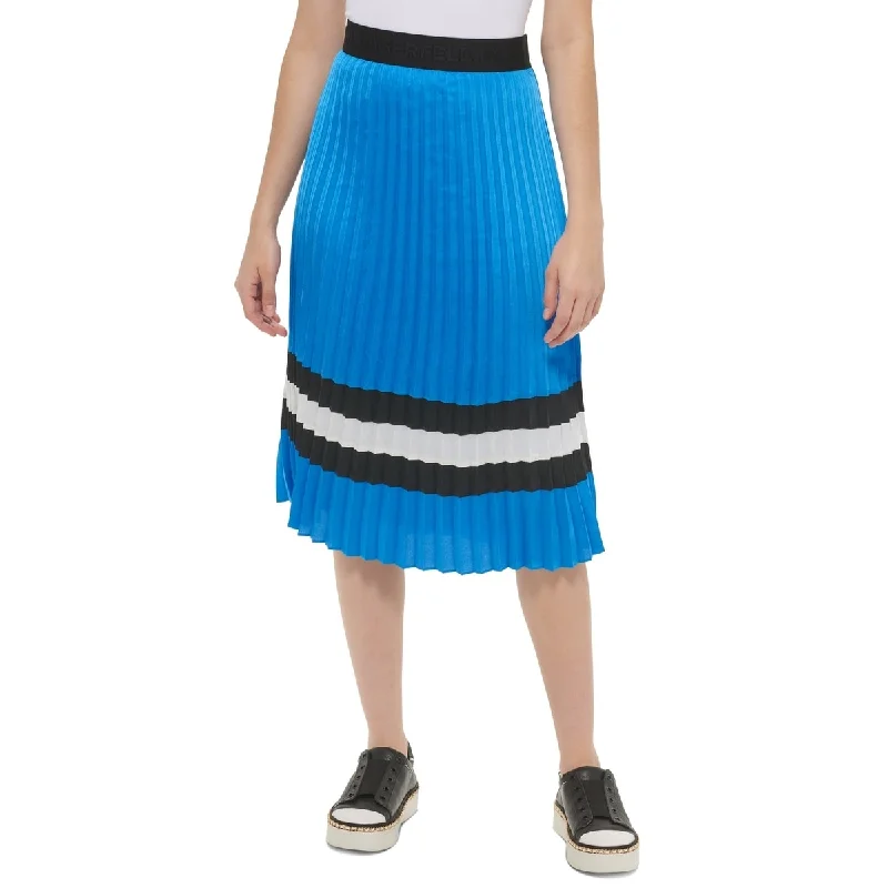 Karl Lagerfeld Paris Women's Pleated Midi Skirt Blue Size Medium