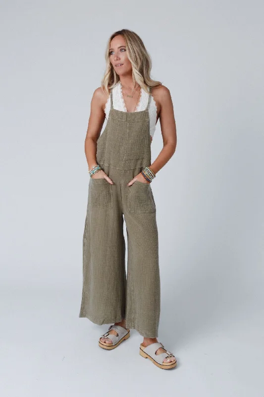 Molly Tie Back Overalls - Faded Olive